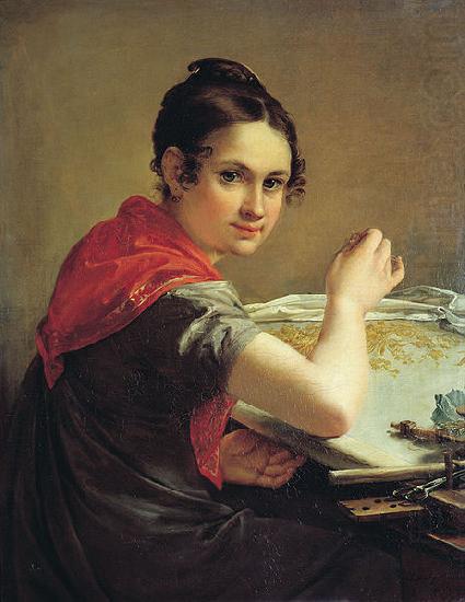 The Gold-Embroideress,, Vasily Tropinin